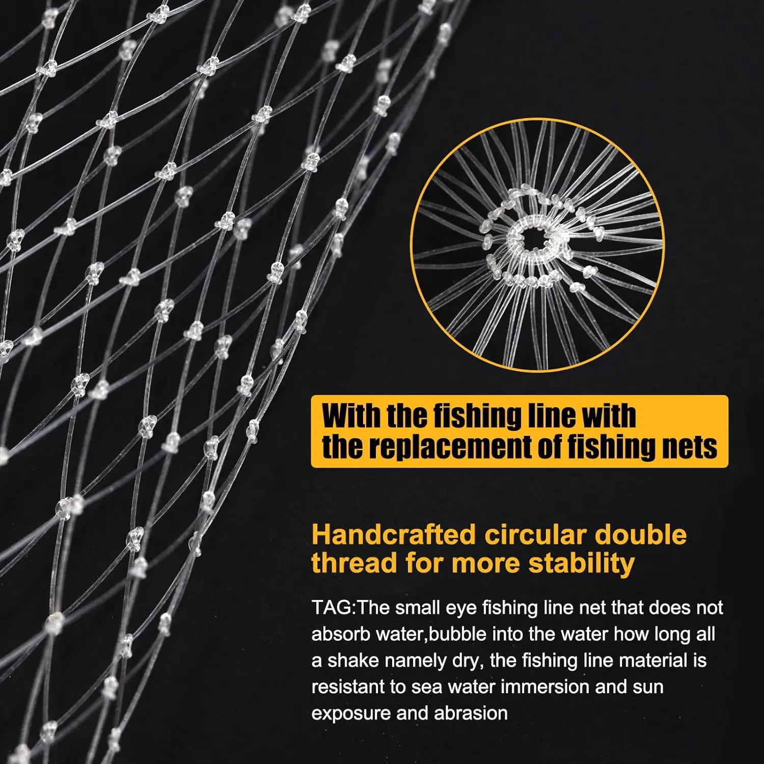 Nylon Fishing Net  53/60/95cm Saltwater Double Line Woven Folding Fishing cast Tool Single Wire Dense Eye Net Bag Accessories