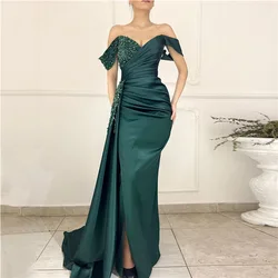 Customized Modern Style Sweetheart Sequined Pleats Women Evening Dresses Off The Shoulder Floor-Length Court Train Prom Gowns