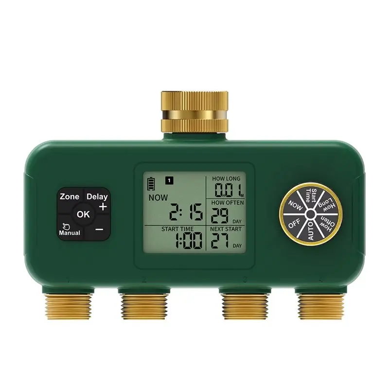 

ABFU-4Way Automatic Water Timer Brass Inlet Outlet Rotary 3/4"LCD Display Screen IP55 Waterproof Child Lock