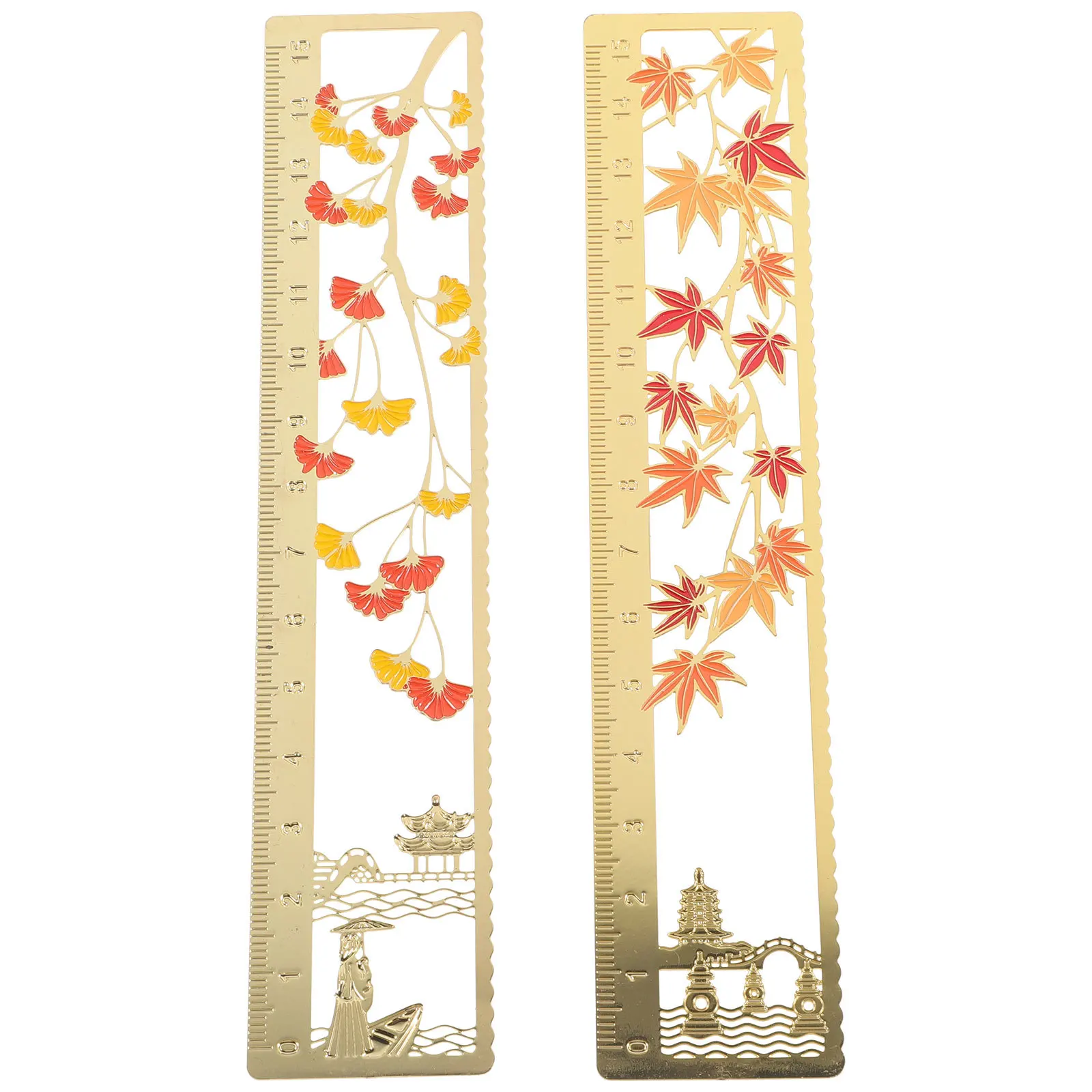 2pcs Chinese Style Metal Bookmark Ruler Decorative Book Marker For Reading Gifts Teachers Day Thanksgiving Classroom Page