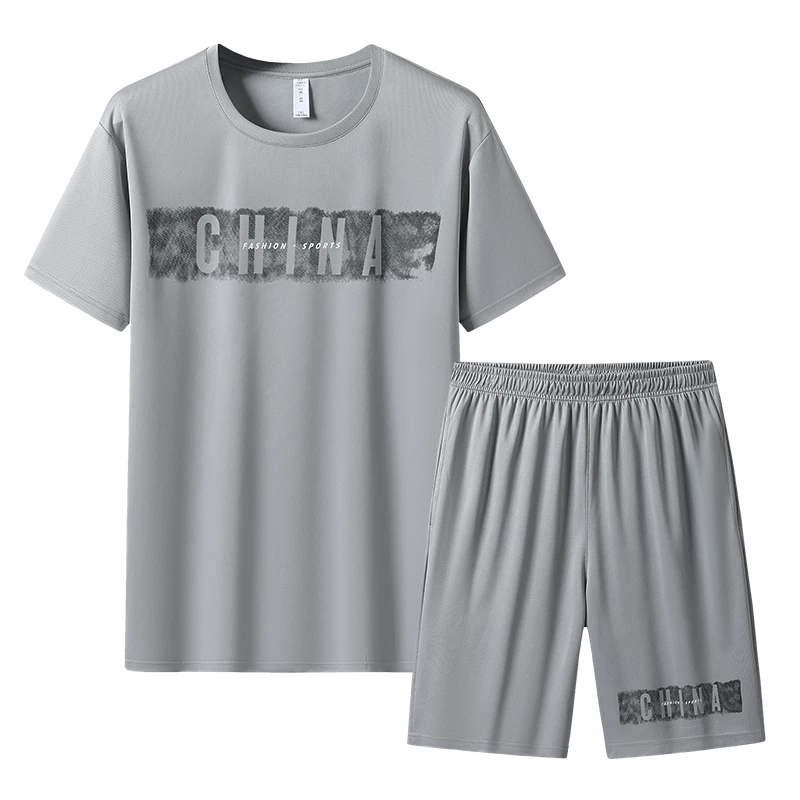 

Men's Outdoor Football Training Sweat Absorbing Quick Drying Ice Silk Short Sleeved Shorts Set Fashionable and Loose Fitting Set
