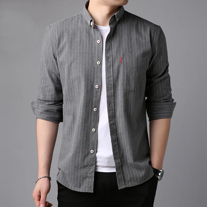 2023 Spring and Autumn Men's New Long Sleeve Fashion Commuter Shirt Striped Casual Shirt Korean Comfortable Versatile Top