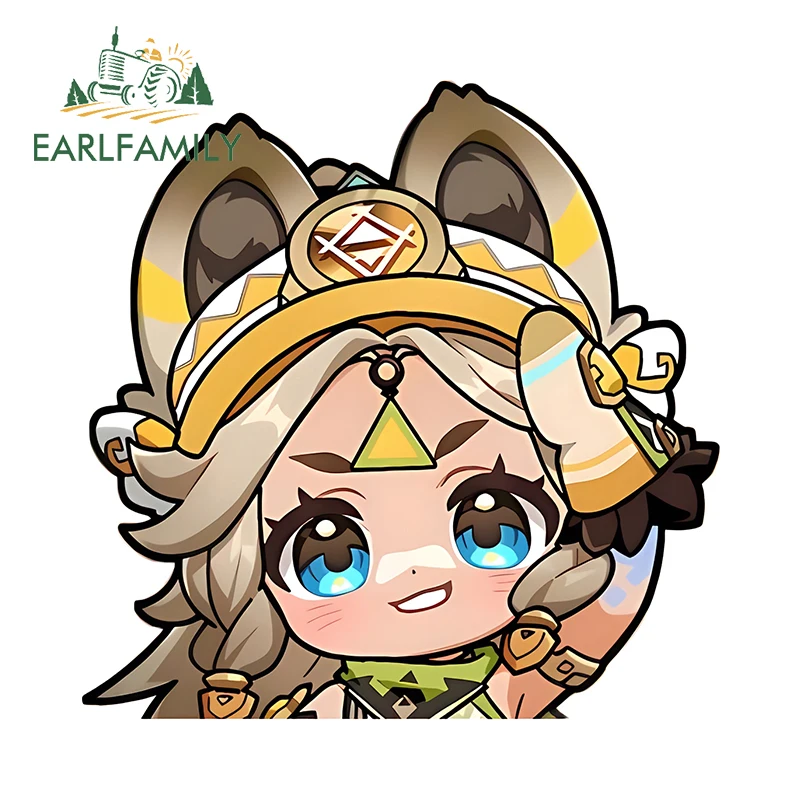 EARLFAMILY 13cm × 13cm Genshin Impact Kachina Chibi Peeker Design Car Stickers Amusing Fashion Graffiti Decals Vinyl Car Wrap