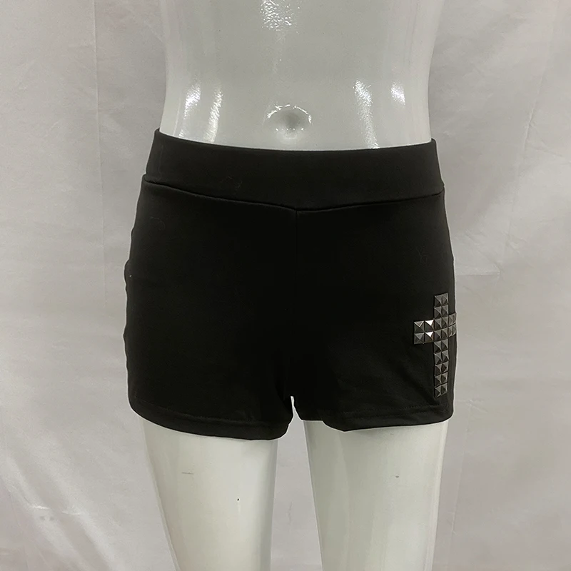 Street American Cross Strass-Hotpants mit elastischem Bund, lockere Freizeitshorts, neue Mode, schlanke, trendige Hosen, Damenbekleidung – Detail 2