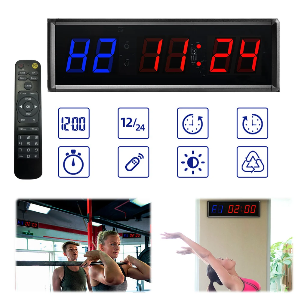 Portable Gym Timer LED Workout Clock Remote Control Digital Timer Multifunctional Fitness Timer Clock for Boxing Crossfit