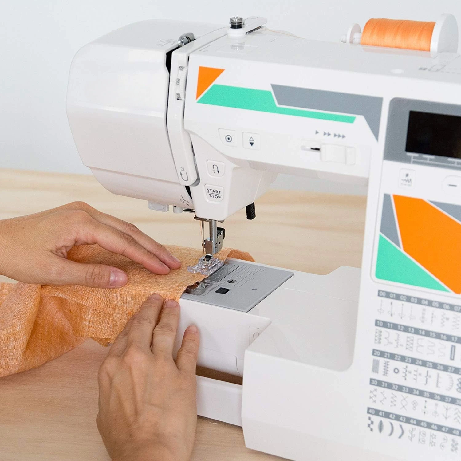 Computerized Sewing Machine with 50 Built-In Stitches, 3 One-Step Buttonholes, Drop Feed and Accessories Red