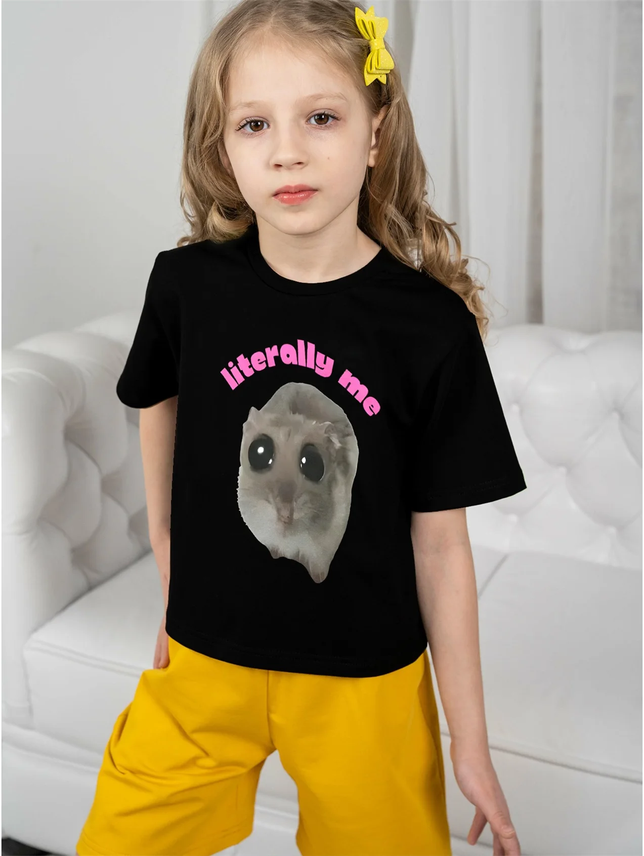 5 To14 Years Girl Clothes Literally Me Pink Letter Print Black T-shirt Children's Clothing Kids Summer Short Sleeve Child Top