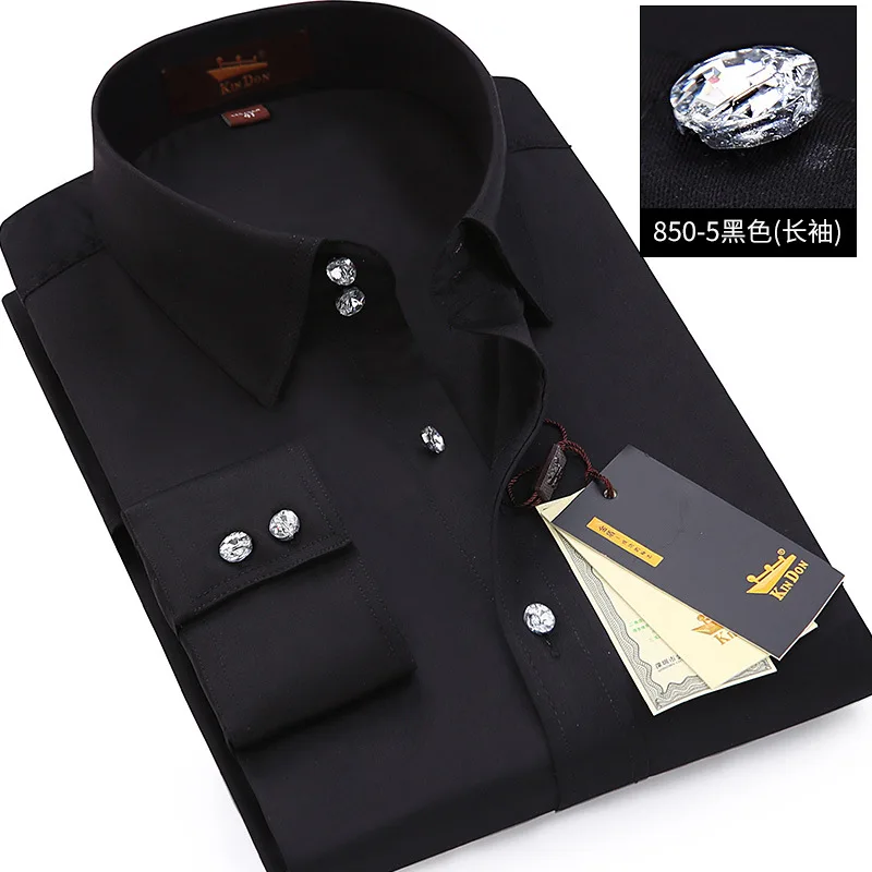 2024 New Men\'s Long Sleeve White Shirt Gentalman Business Crystal Button Undershirt Europe Luxury Macaron Color Shirts