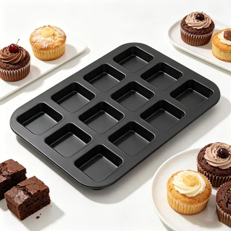 Image of Brownie-Backform mit Trennwänden Quadratische Cupcake-Brownie-Formen Mini-Kuchenform Antihaft-Backform aus Karbonstahl für Kekse und Ofen