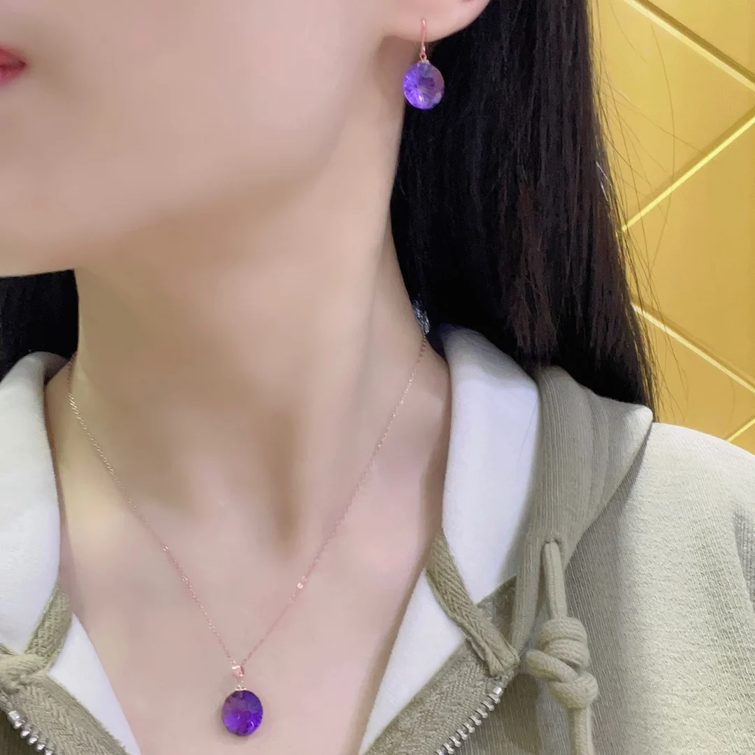 shilovem 18k yellow piezoelectric amethyst Pendants stud earrings  fine Jewelry women trendy no necklace new 12mm mymtz1212666z