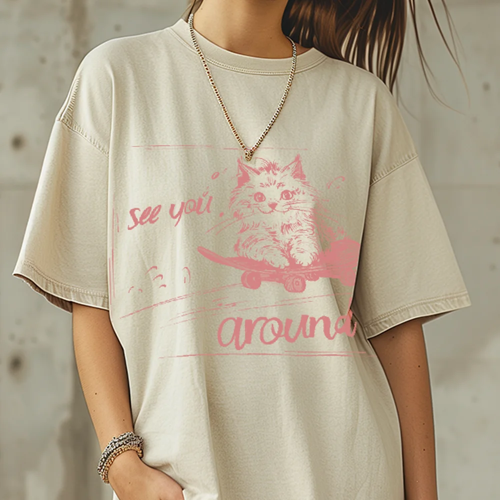 

Simplicity Men's Washed Vintage T-Shirts Street Hip Hop Retro Punk Gothic Harajuku Casual Cotton Short Sleeve ﻿Cat Pattern