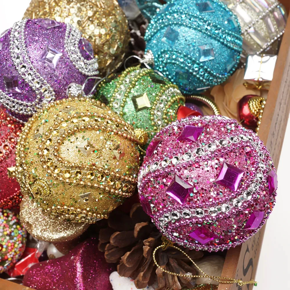 8CM Nordic Creative Christmas Balls Rhinestone Glitter Baubles Xmas Tree Ornament Navidad Home Decoration For New Year 2024