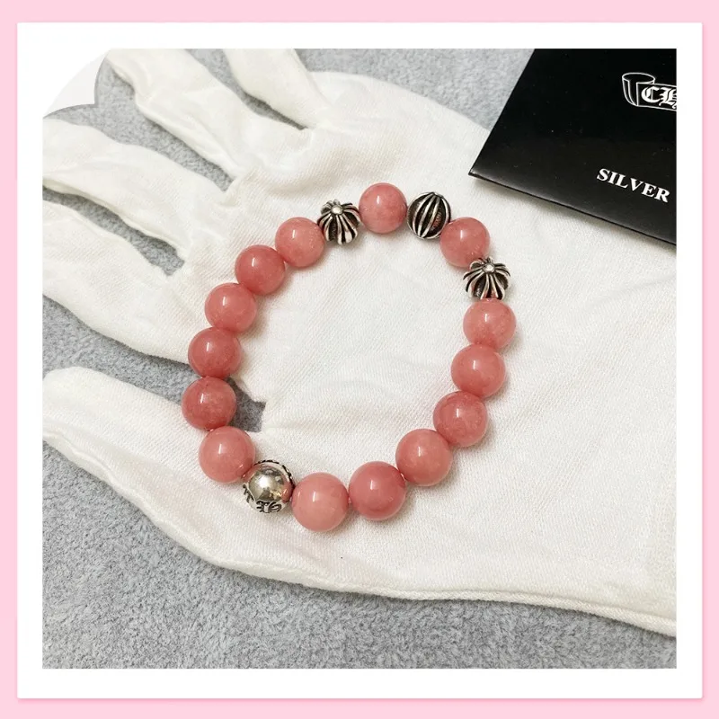 

Браслет с цветочным узором в стиле ретро, хип-хоп, панк, с розовыми бусинами, подарок на Рождество для любимого человека