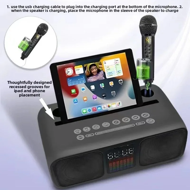 Dual Speaker Dual Wireless Microphone Mobile TV Entertainment Singing Karaoke All-in-One
