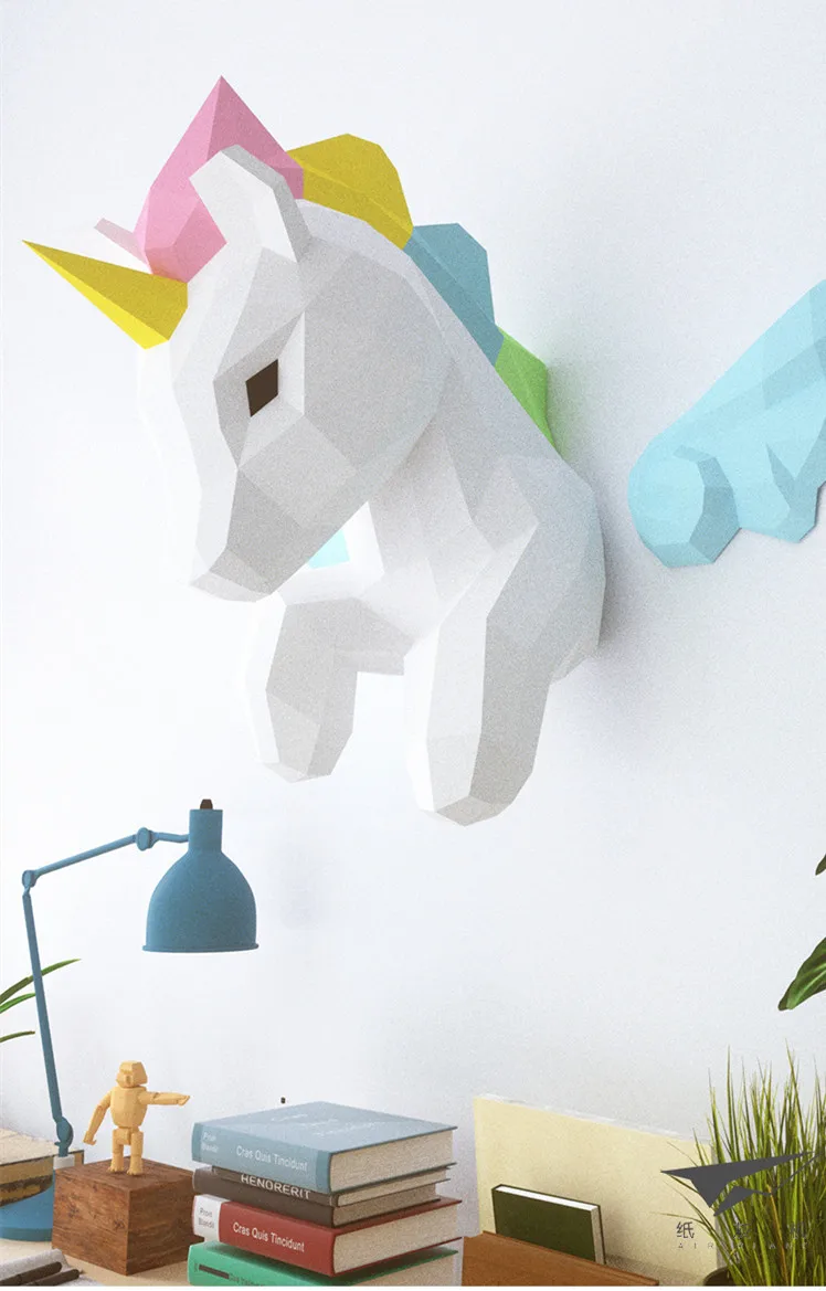 Models Origami 3d Paper Papercraft Unicorn Children's Bedroom Wall decor Pony Decoration Christmas DIY Toys Party Home Decor