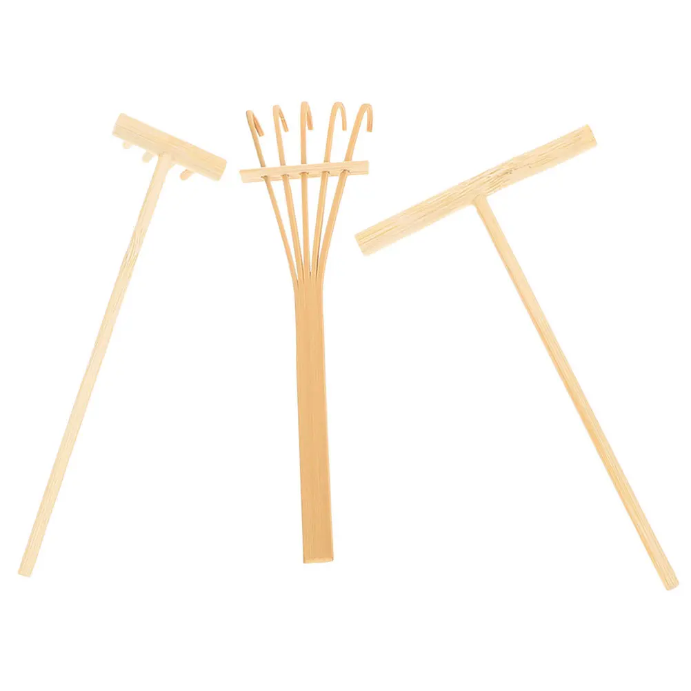 1セット竹製ミニレーキ、砂場庭園禅砂レーキプッシュツール、小型レーキセット、装飾砂場アクセサリー