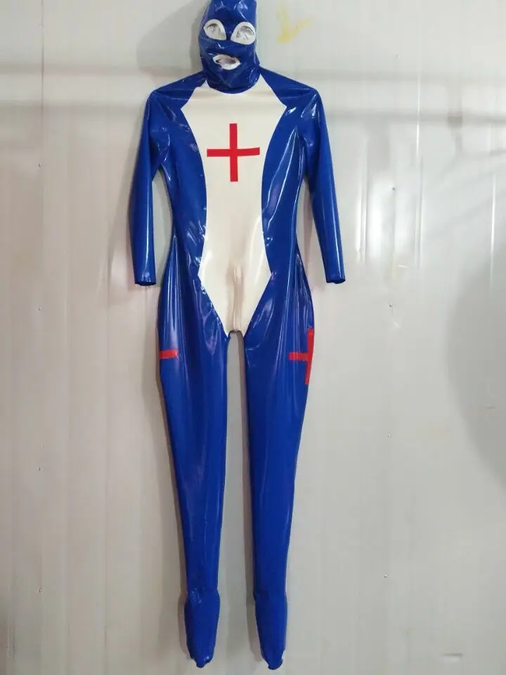 Latex Rubber Catsuit Gummi Ganzanzug Nurse uniform Cosplay Overall Zentai S-XXL Christmas