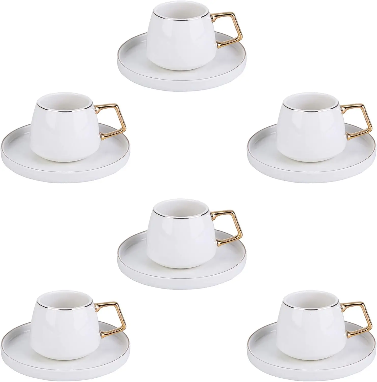 

Saturn Gold Turkish Coffee Cup Set of 6, (12 Piece) Espresso Cups with Saucers - 3.3 oz Small Porcelain Modern Set - Idea