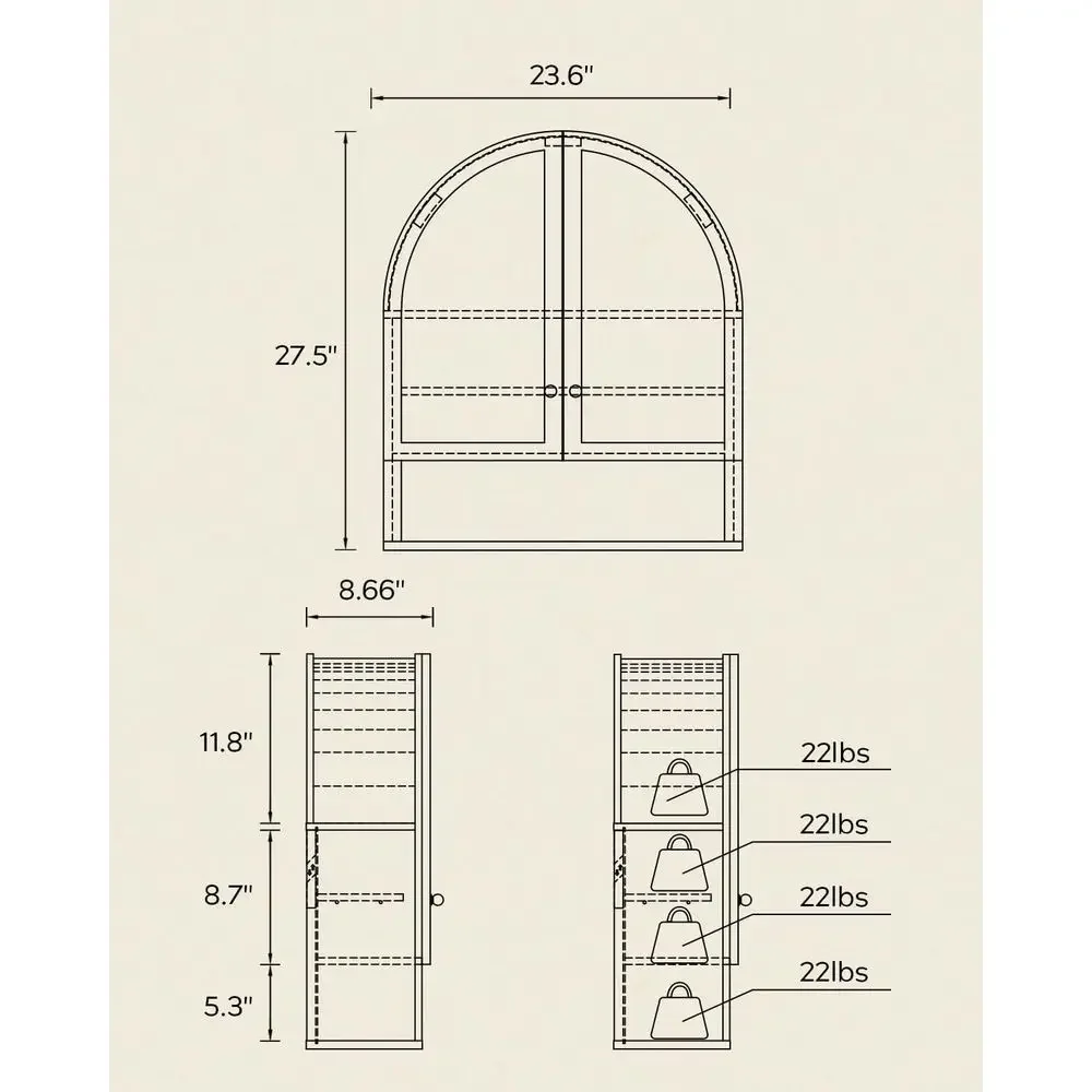 Elegant Arched Wall Cabinet with Open Shelves, Wood Bathroom Storage with Clear Acrylic Door, Adjustable Shelf Hanging Cabinet i view 2