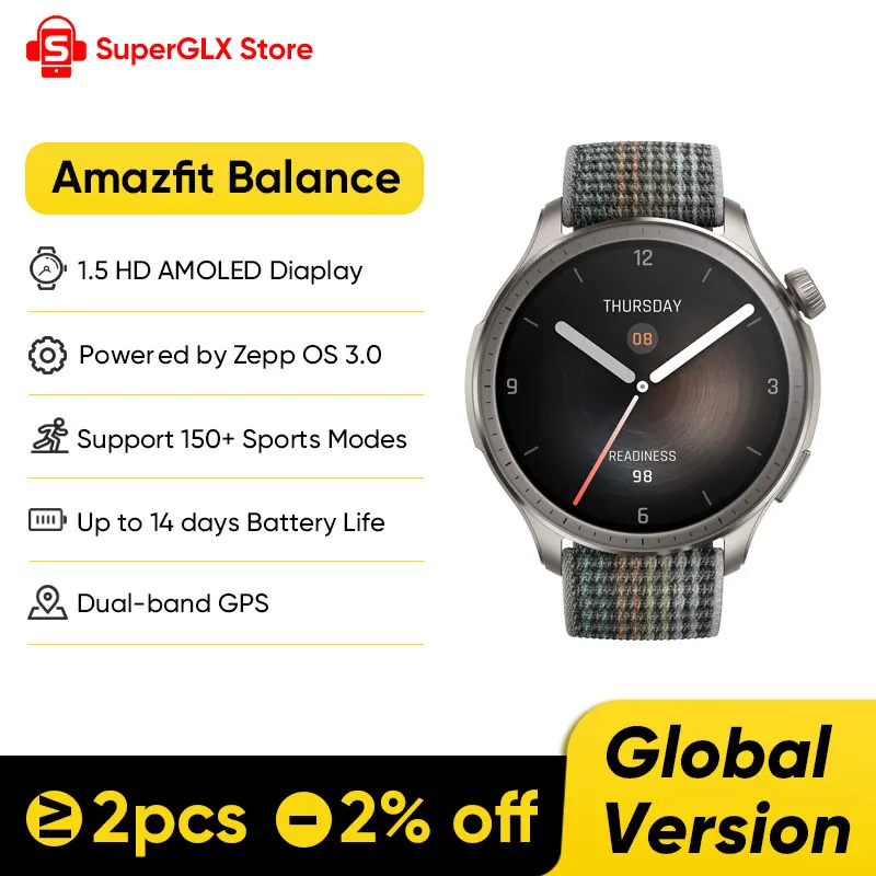 

Global Amazfit Balance 46mm Smart Watch Dual-band GPS 150+ Sports Modes14 Days Battery Life Smartwatch For Android IOS Phone