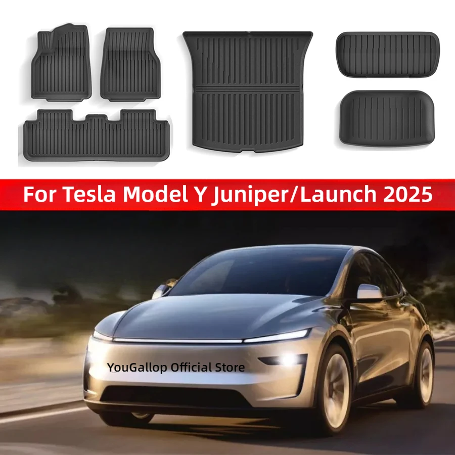 

Для Tesla Model Y Juniper/Launch 2025 TPE напольные коврики водонепроницаемый коврик для багажа износостойкие подушечки для ног коврики в багажник автомобильные аксессуары