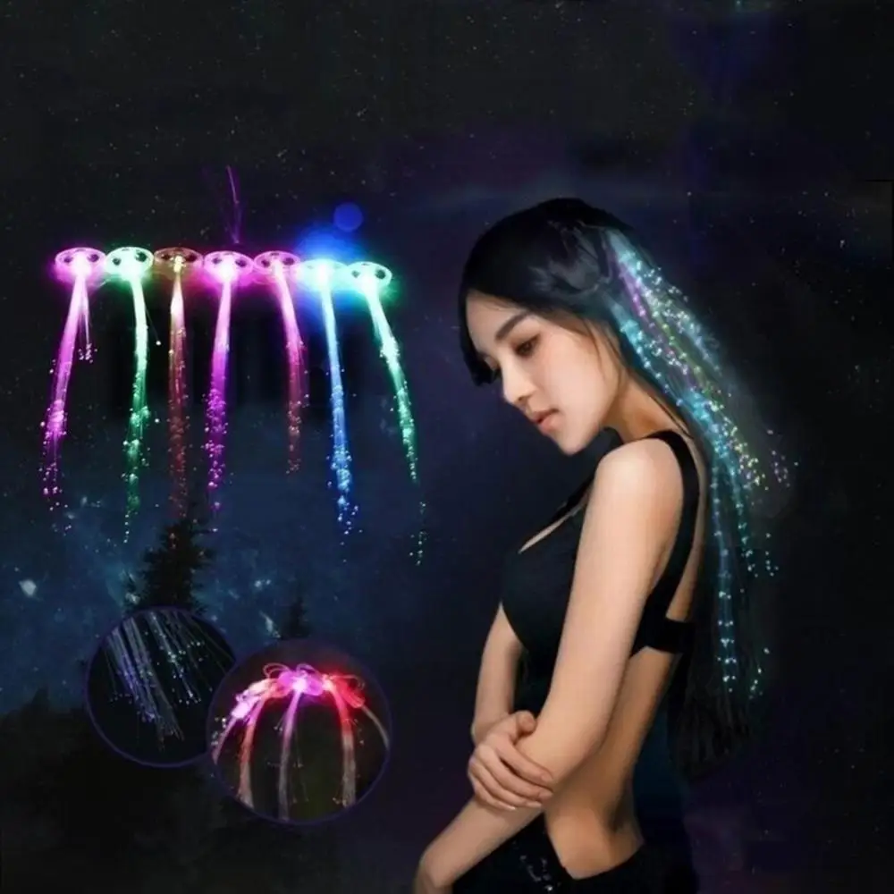 LED Light Up Braid Luminous Fiber Optic Hairpin Decor for Halloween Christmas LED white hair clip