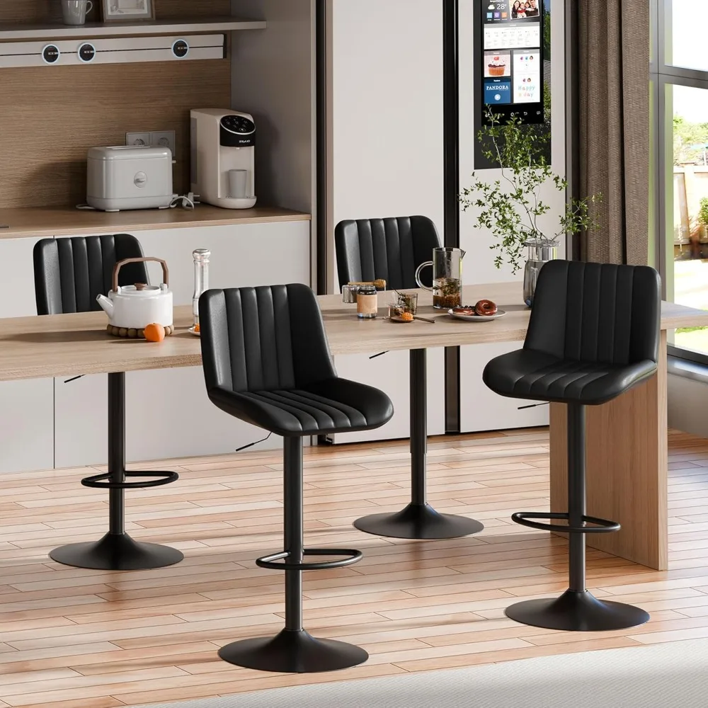 

Swivel Bar Stools Set of 4, Adjustable Faux Leather Upholstered Swivel Counter Stools, Armless Bar Height Island Chairs