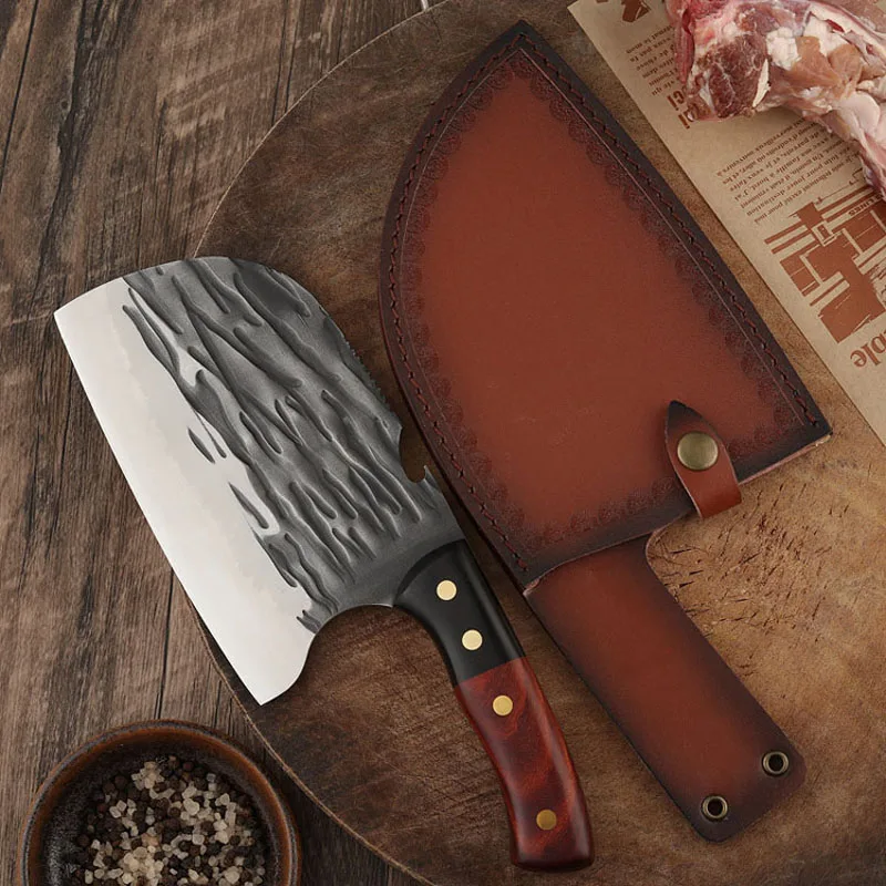 

Full Tang Chef Knife Handmade Forged High-carbon Clad Steel Kitchen Knives Cleaver Filleting Slicing Broad Butcher knife