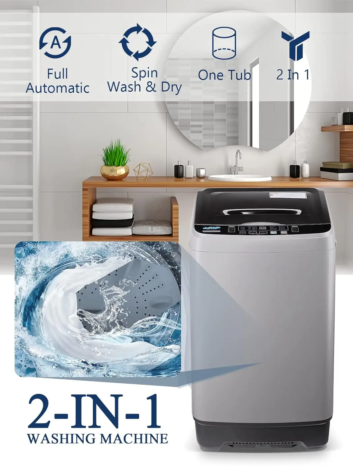 KRIB BLING Full Automatic Washing Machine with LED Display 17.7 lbs Portable Washer Drain Pump 10 Programs & 8 Water Levels