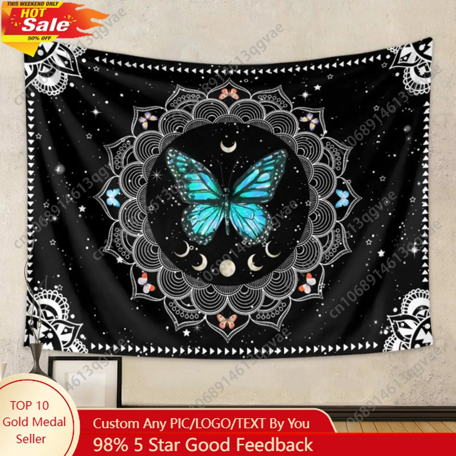 

Mandala Floral & Butterfly Pattern Tapestry Aesthetic Hanging for Home Decor Wall Art Decoration for Living Custom Decoration