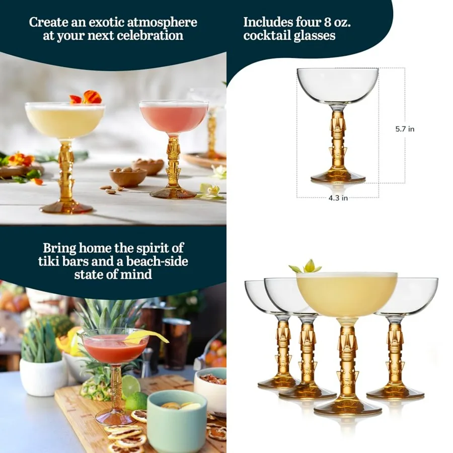 

Tiki Coupe Cocktail Glasses, 8.5-ounce, Set of 4
