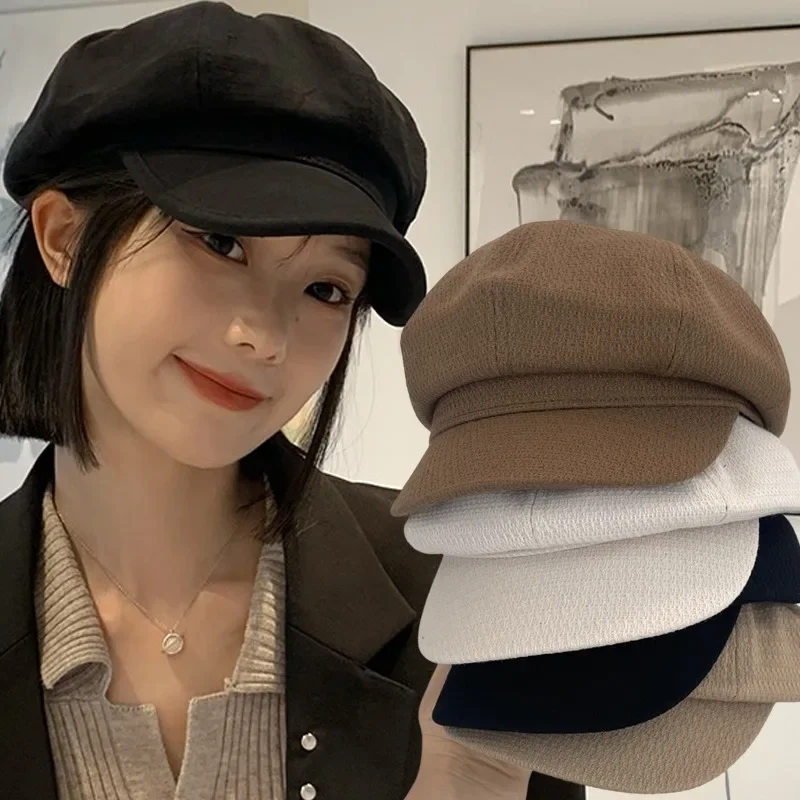 Women‘s Winter Vintage Berets Caps French Artist Warm Waffle Hat Female Solid Octagonal Hats Fashion Casual Autumn Cap