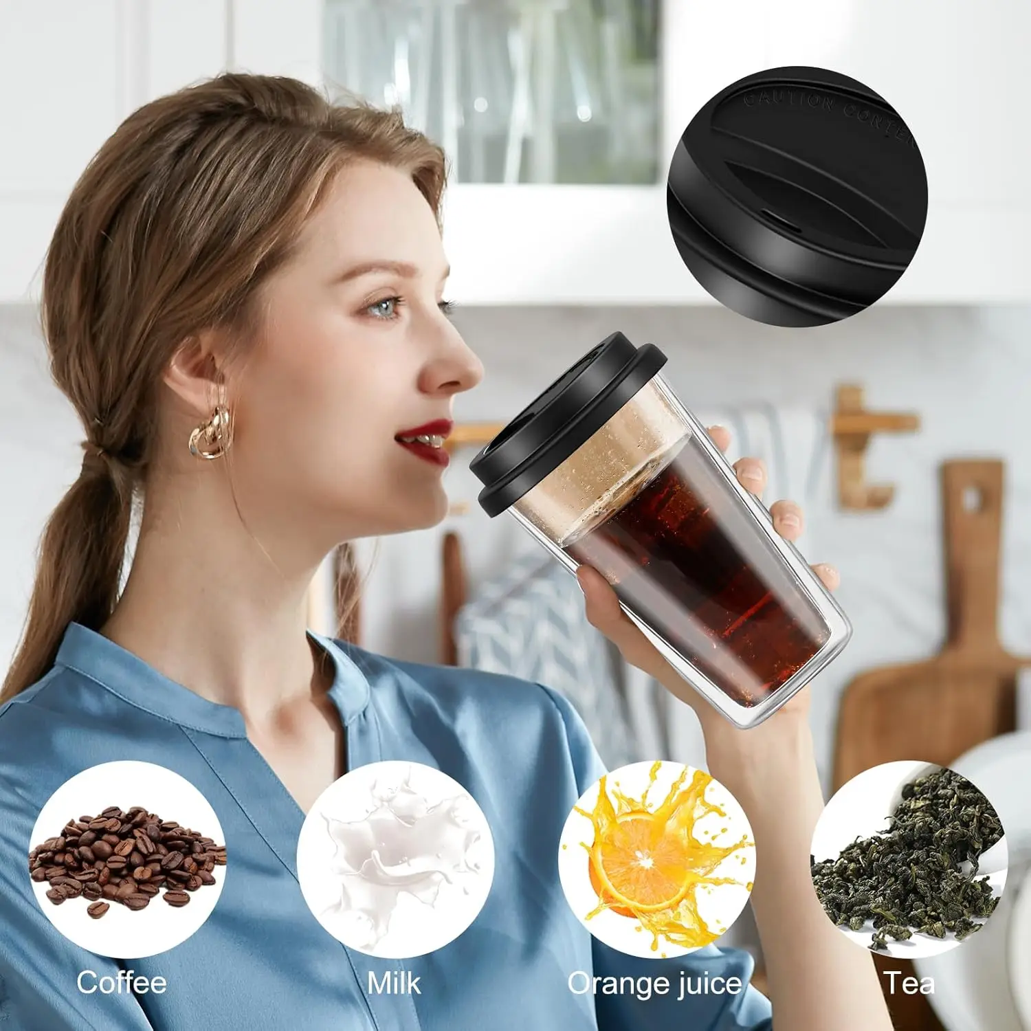 350ml Double Walled Glass Coffee Mugs with Silicone Lids Reusable Glass  Travel Coffee Mug for Coffee Latte Tea Hot or Cold Drink - AliExpress 15