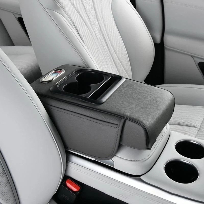 Car Armrest Box Height Pad Universal Leather Armrest Cushion with Pocket Center Console Protector Cover D7YA
