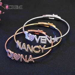 Zirkon pembe kalp bilezik ile DOREMI kristal adı bileklik özel 9mm mektup kişiselleştirilmiş bilezikler Rhinestone el takı
