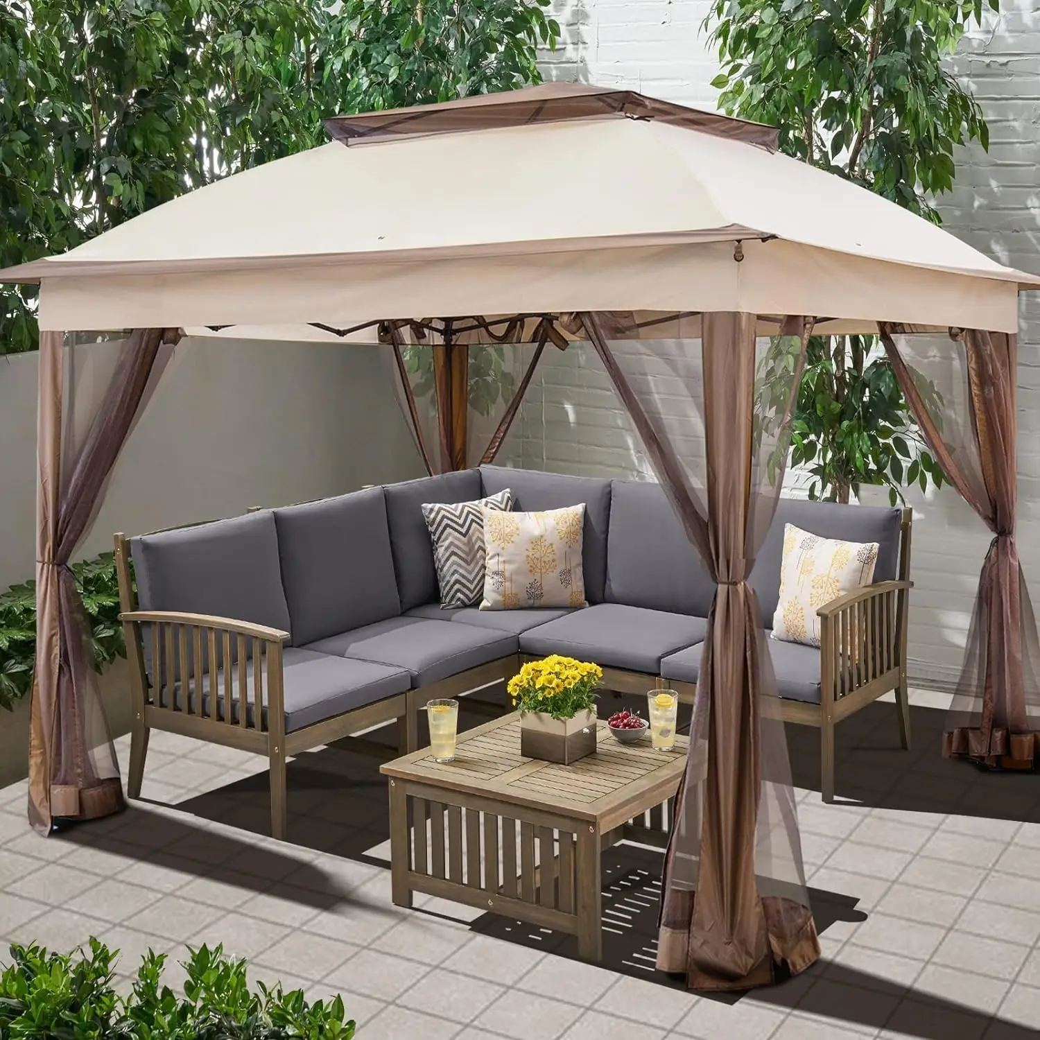 

11'x11' Pop Up Gazebo for Patios Canopy Tent with Sidewalls Outdoor Gazebo w/Mosquito Netting Pop Up Canopy Shelter Wedding Tent