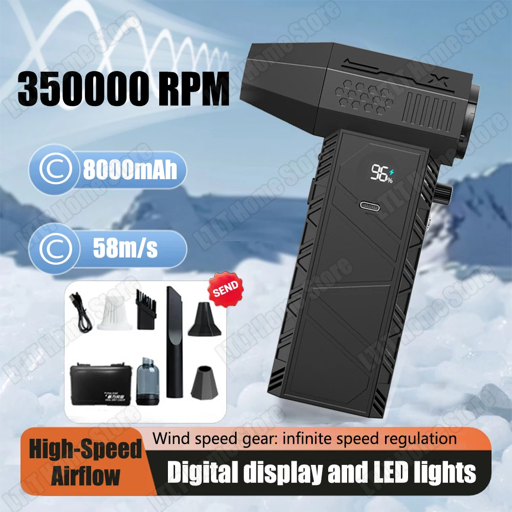 

350000 RPM Multipurpose Jet Fan with Flashlight Jet Dry Blower Leaf Blower Cordless for Cars Computer Keyboards and Outdoor Use
