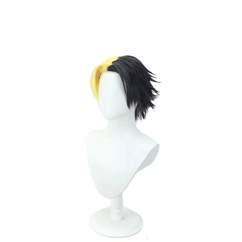 Peluca de cosplay Rayne Ames Mashle, pelo de anime esponjoso de dos tonos, negro y amarillo, FD1;6