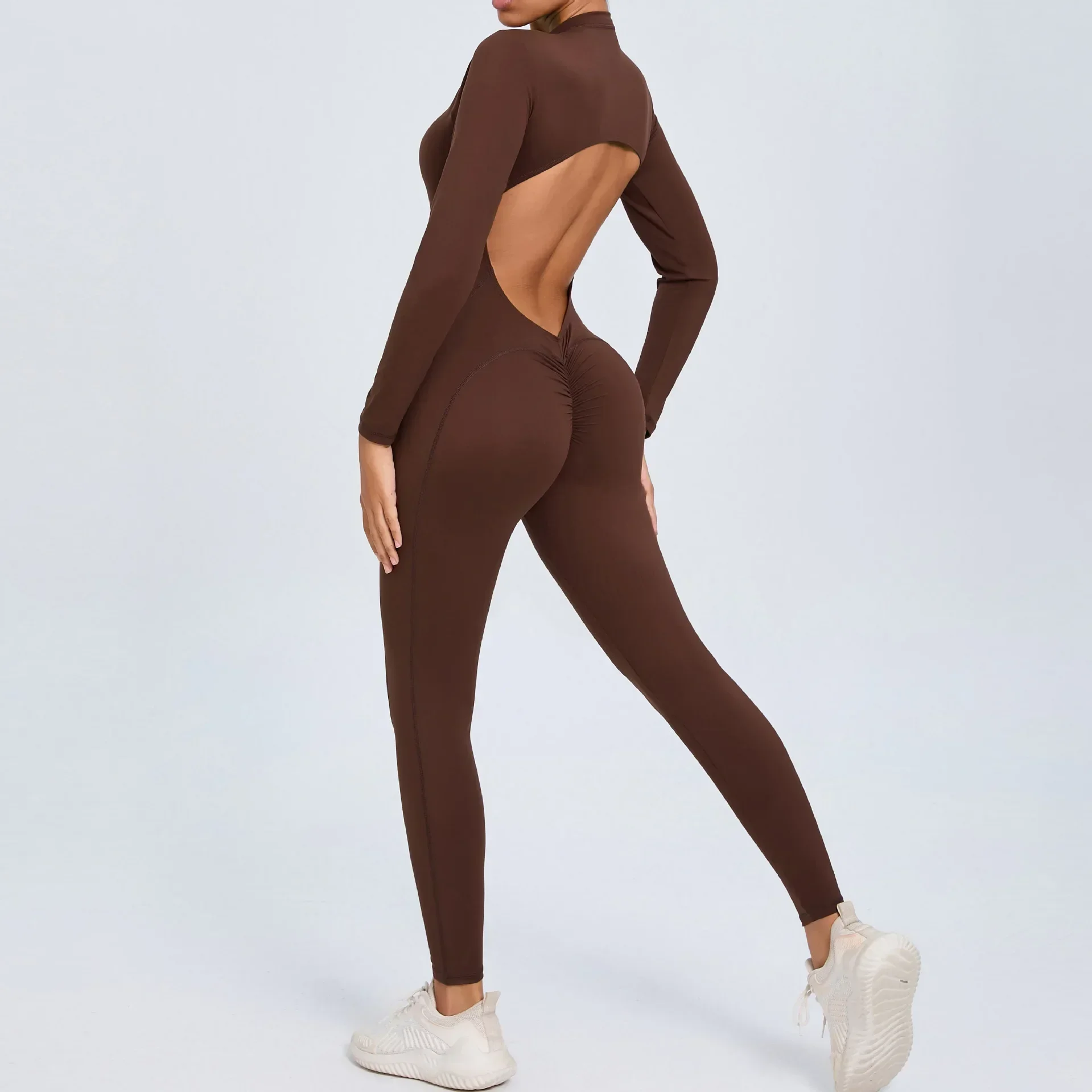 Long Sleeve Jumpsuits Padding Fitness Overalls for Women One Pieces 2024 Monos Para Mujer Black Brown Red Pink Blue White Beige