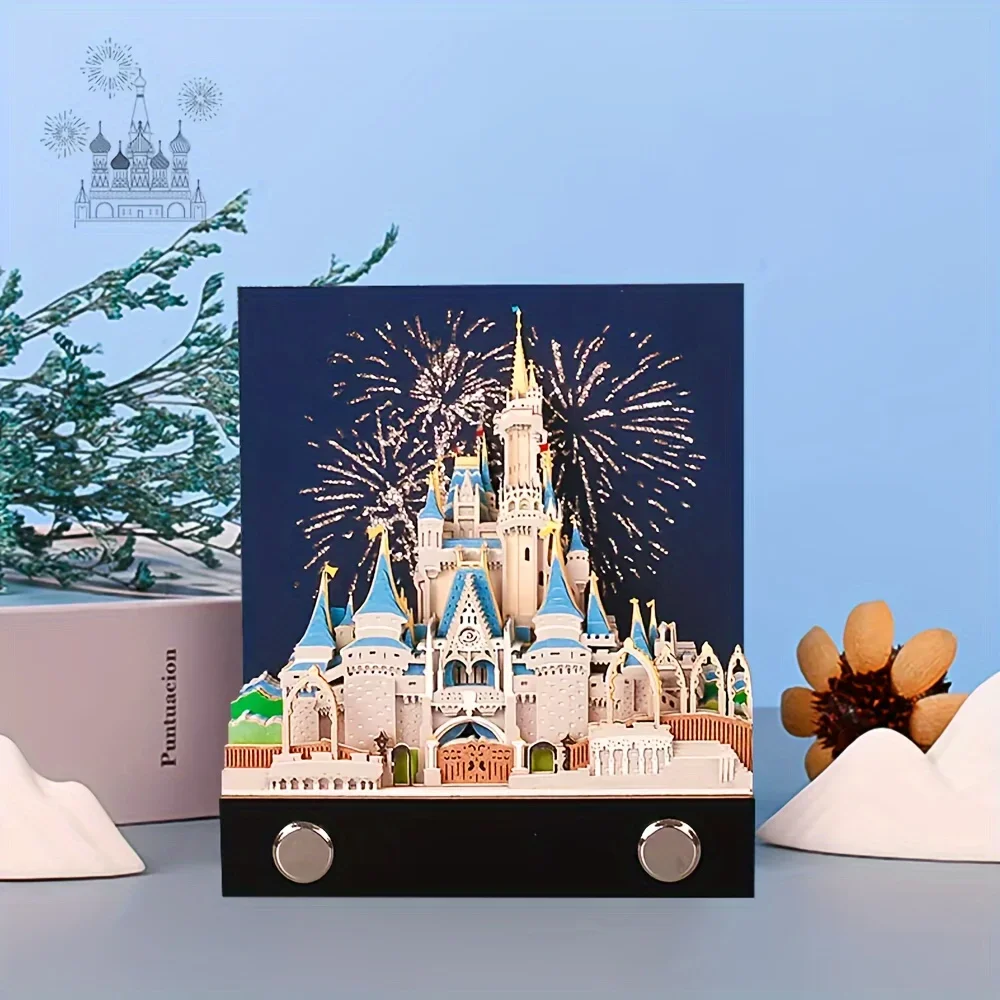 3D Memo Pad Art Fantasy Castle Shaped Desk Calendar Sticky Notes Card Craft Character Silhouette DIY Gift with Light Calendar