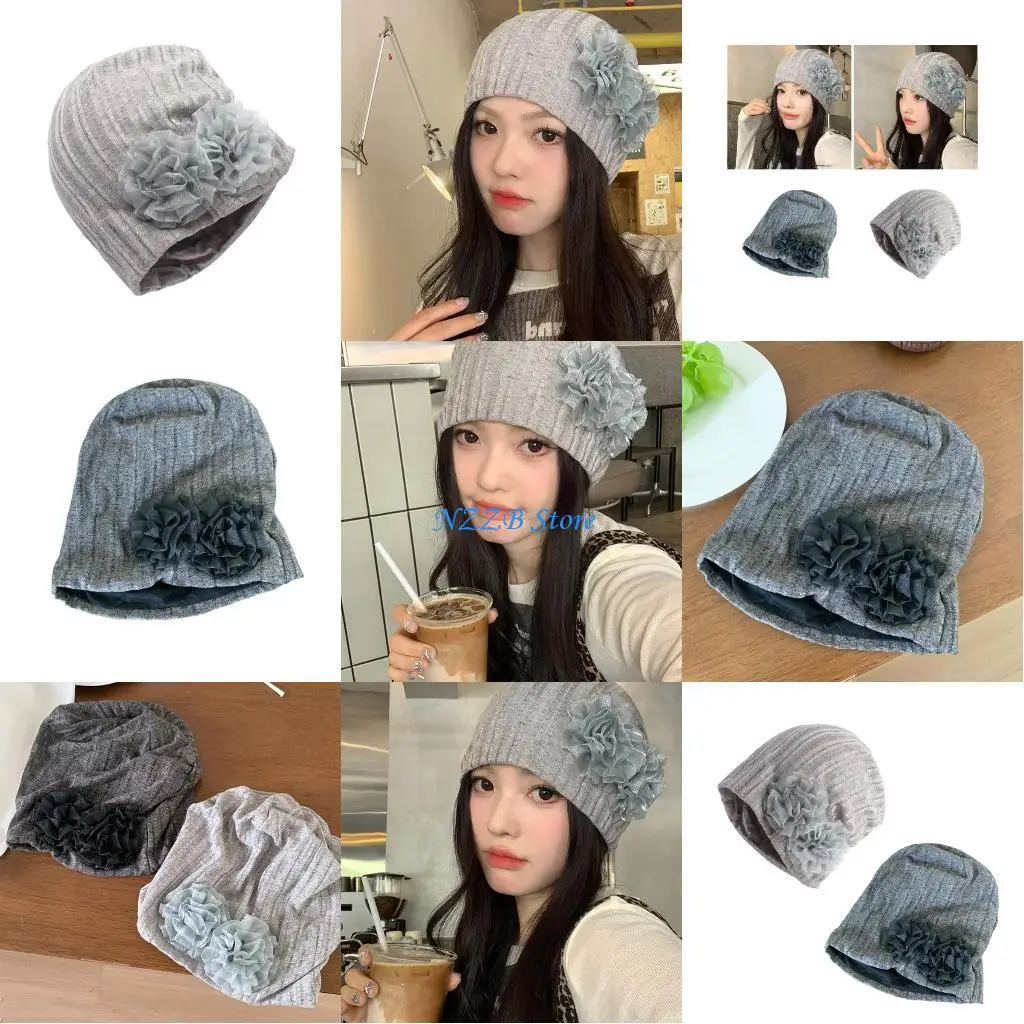

T21F Unisex Hat Retros Styles Hat Lovely Rose Flower Hat Elegant Knitwear Hat