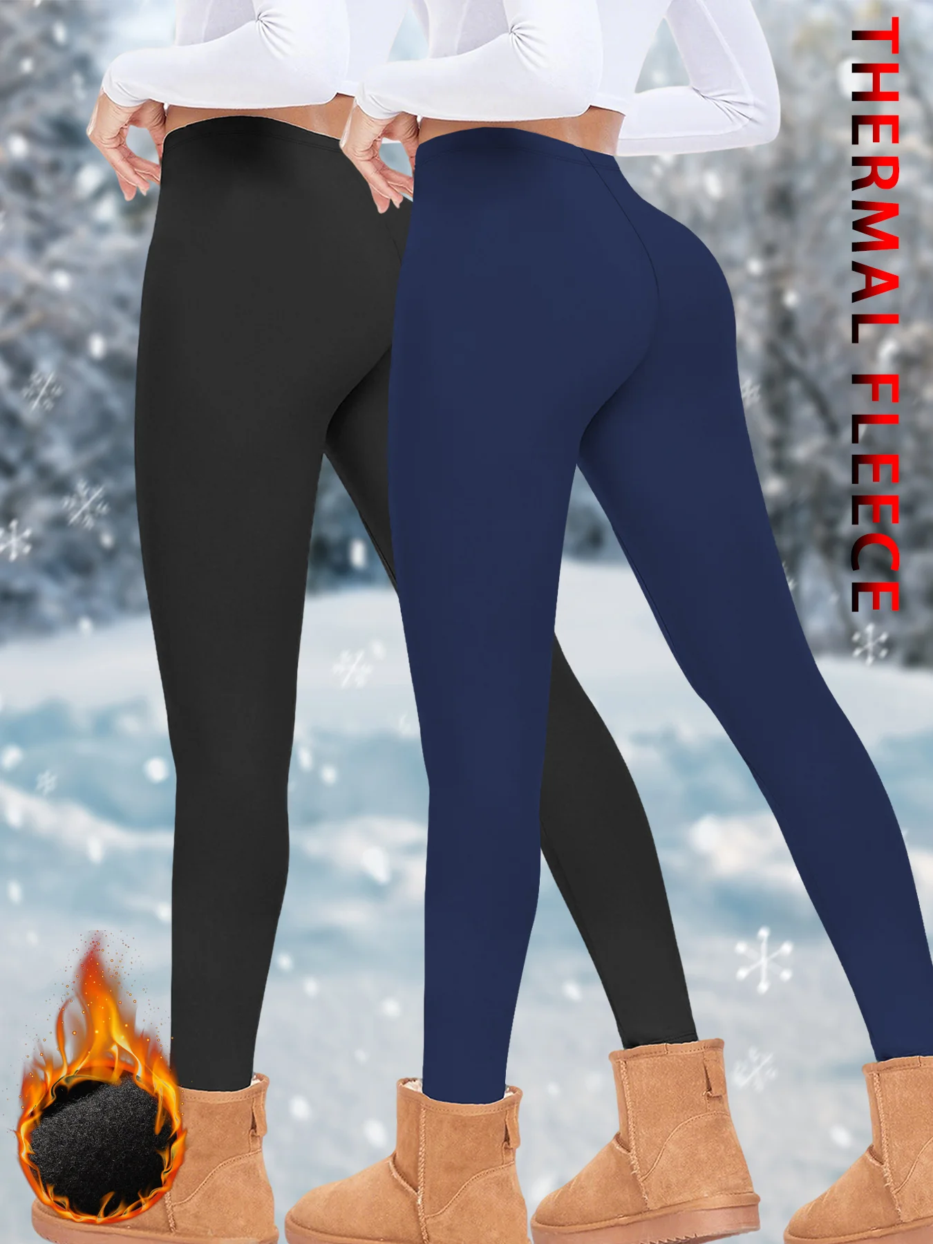 

2 pcak Fleece lined workout leggings with thermal insulation. Low Rise women's pants ideal for winter running, yoga