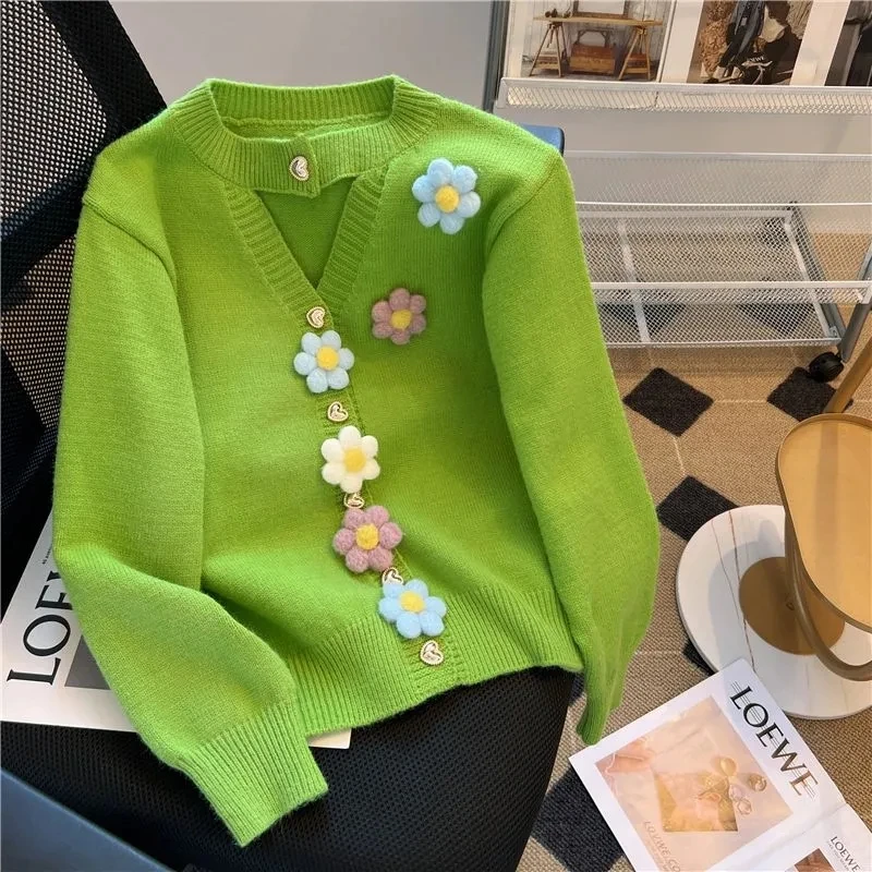 

Korean Fashion Loose Autumn Winter Thin Buttons Patchwork Sweet Solid Color O-neck Long Sleeve Women Clothing Pullovers Cardigan