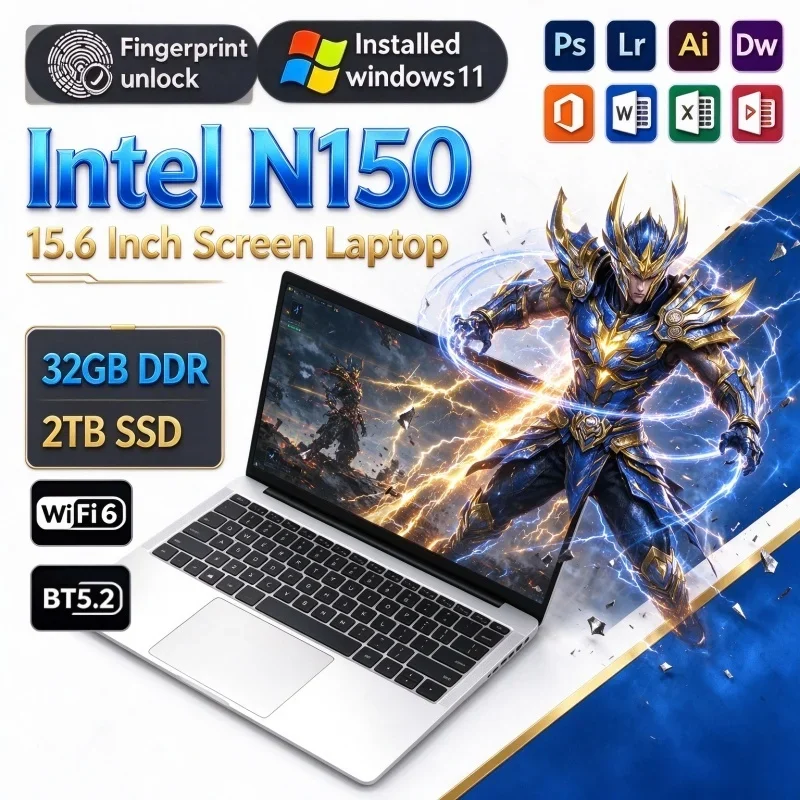 2026 Hot Trend New 15.6" Thin Handy Laptop Intel I9-N150 32GB RAM 2TB SSD Win11 Ultra Slim Business Gaming Notebook