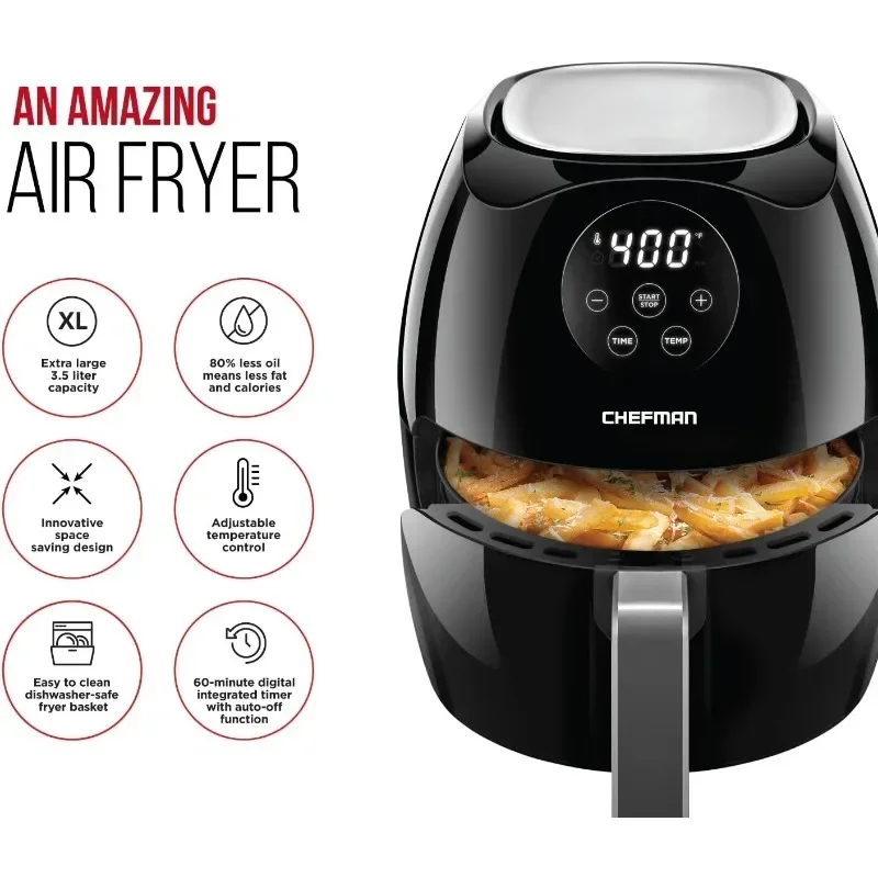 Chefman Touch Screen Air Fryer Oven Space Saving Flat Basket Healthy Oil-Free Airfryer W/ 60 Minute Timer & Auto Shutoff