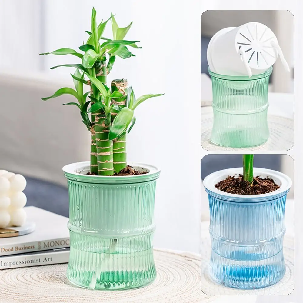 

Self Watering Flower Pot Transparent Vase Room Decor Bamboo Planter Pots Plastic Simple Soil Cultivation Small Pot Living Room