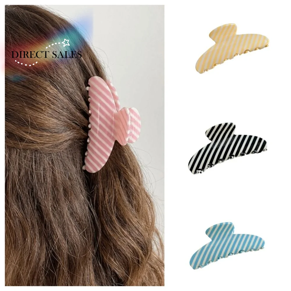 

Fashion Korean Style Striped Hair Claw Large Geometry Acetate Claw Clip Crab Clip Headwear Acetic Acid Shark Clip Girls
