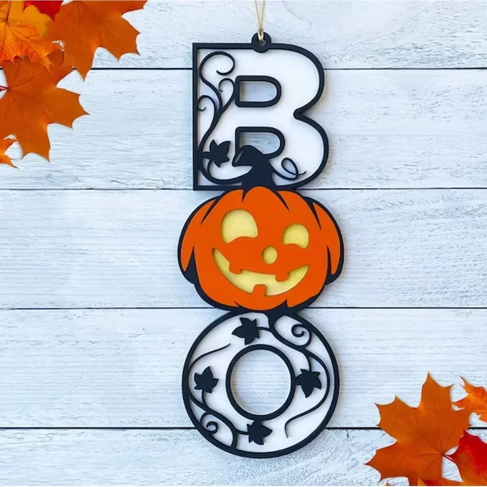 CIFBUY Fall Pumpkin Wreath Metal Wall Art Iron Sculpture Porch Home Decor Rustproof Accent Hanging Sign For Front Door