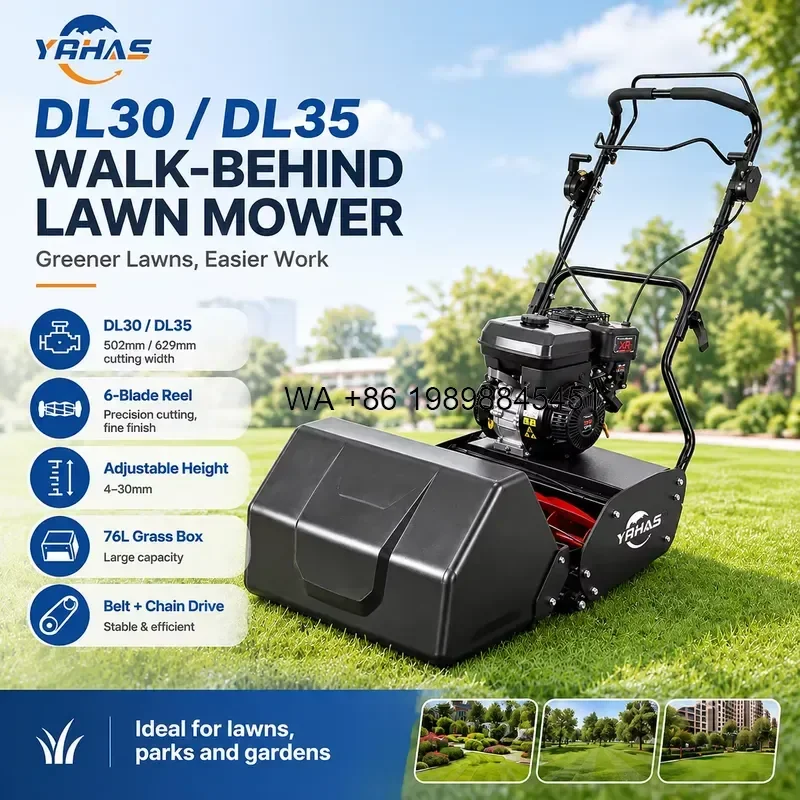 Wmwmnu for Walk Behind Reel Mower 5HP 6 Blade Cylinder Mower 629mm with 76L Grass Catcher for Turf Maintenance