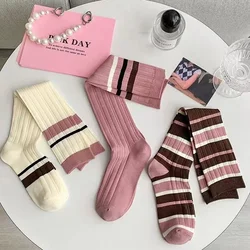 Women Knitting Cotton Stockings School Students Striped Knee Socks Women Sweet Girls Kawaii Long Socks Stockings Japanese Style